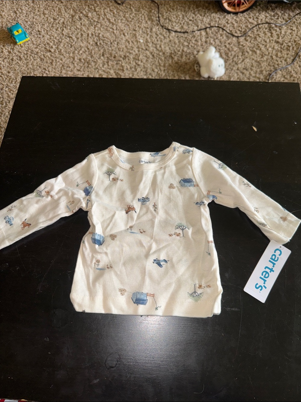 Carter's Cream Long Sleeve Top with Blue and Brown Animal Prints